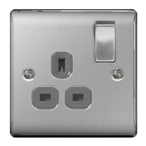 1 Gang 13a switch socket Brushed Steel