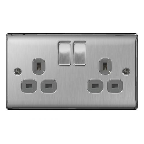 2 Gang 13a switch socket Brushed Steel