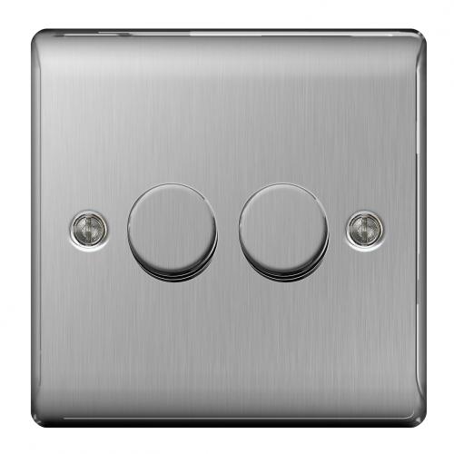 2 Gang Dimmer Switch Brushed Steel