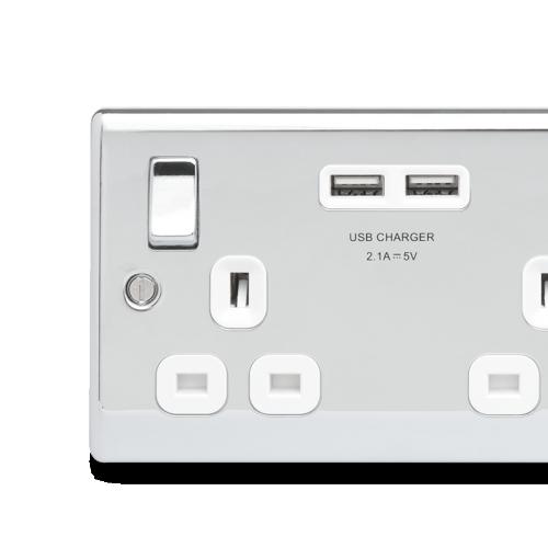 2 Gang 13a switch socket Polished Chrome