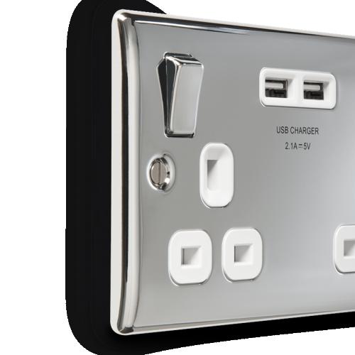 2 Gang 13a switch socket Polished Chrome