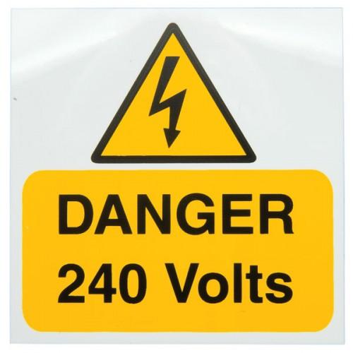 x 5 Danger 240 Volts Rigid Label 75 x 75mm