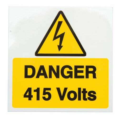 x 5 Danger 415V Between Phase Rigid Label 75x75mm