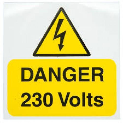 x5 Danger 230 Volts Rigid 75 x 75mm