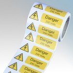 x 250 Danger 230 Volts Vinyl SA Label 75 x 25mm