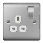 1 Gang 13a switch socket B/Steel white inserts