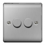 2 Gang Dimmer Switch Brushed Steel