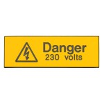 x 5 Danger 230 Volts Rigid Label 75 x 25mm