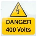 x 5 Danger 400 Volts Rigid Label 75 x 75mm