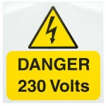 Danger 230V 150x225mm Rigid S/A PVC